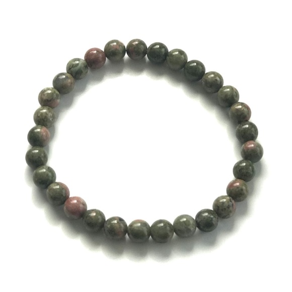 Unakite Gemstone Beaded Stretch Bracelet - Picture 2 of 3
